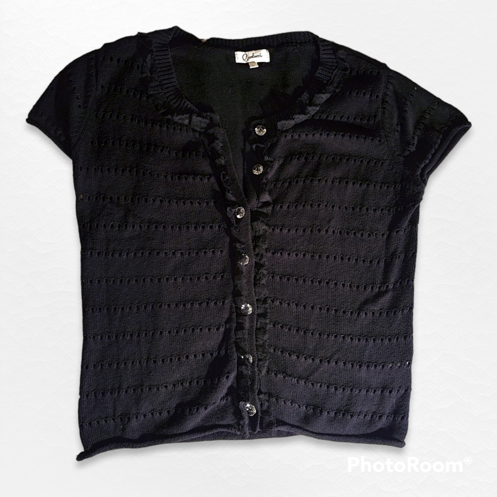 Carducci womens button up black lace sweater L